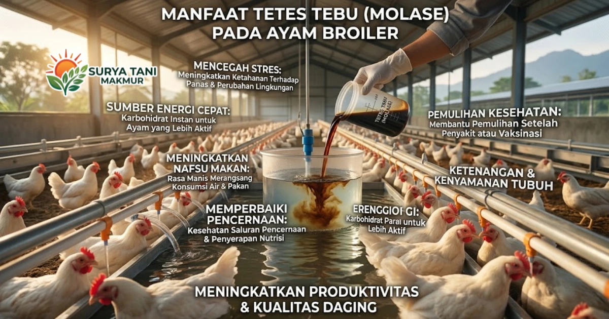 Manfaat Tetes Tebu (Molase) pada Air Minum Ayam Broiler untuk Mencegah Stres
