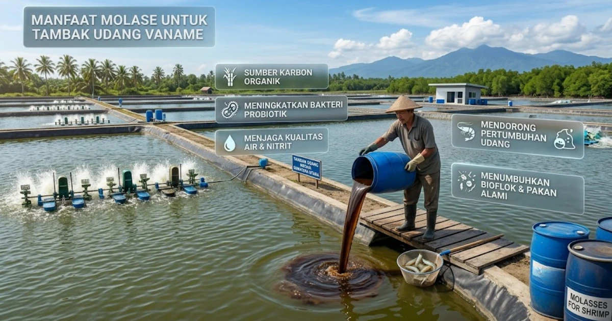 Manfaat Tetes Tebu (Molase) untuk Menjaga Kualitas Air Tambak Udang Vaname