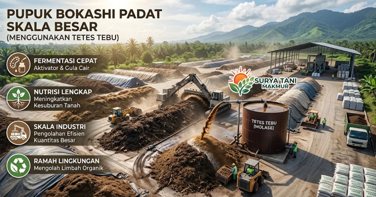 Cara Membuat Pupuk Bokashi Padat Skala Besar Menggunakan Tetes Tebu